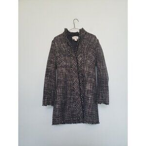 White House Black Market Womens 2 Overcoat Black Sparkle Wool Blend Chic Fringe